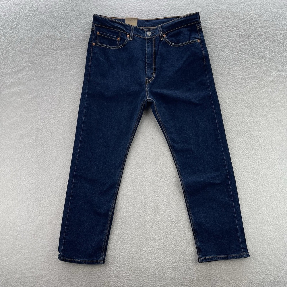 Levis Jeans Mens 36x30 Blue 505 Regular Straight Dark Wash Stretch Denim Cowboy